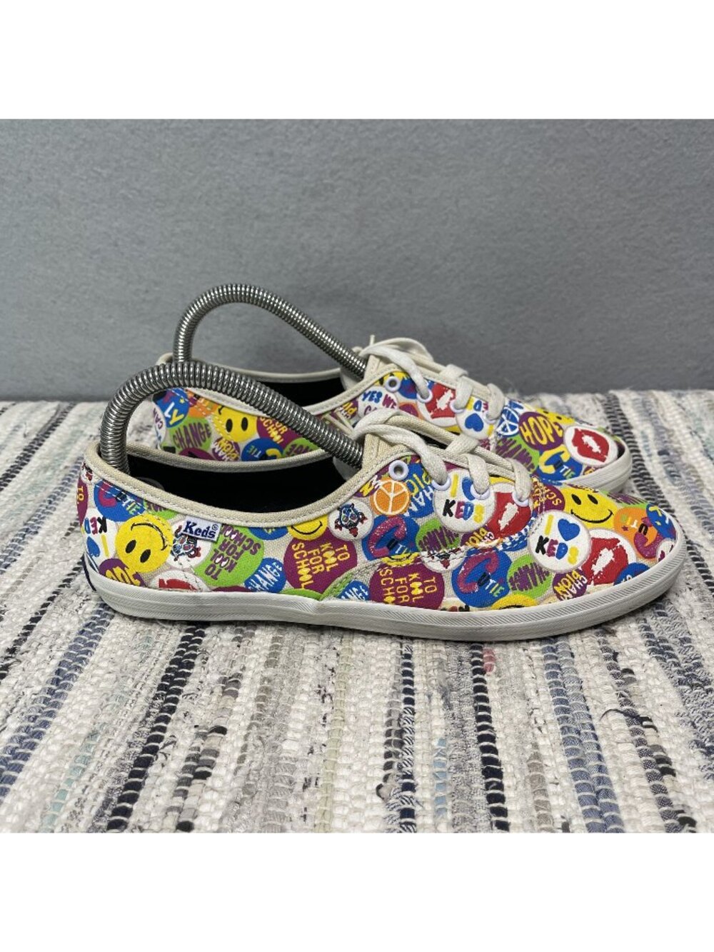 Keds Womens Canvas Sneakers Colorful Emoji Teacher Print Size 8